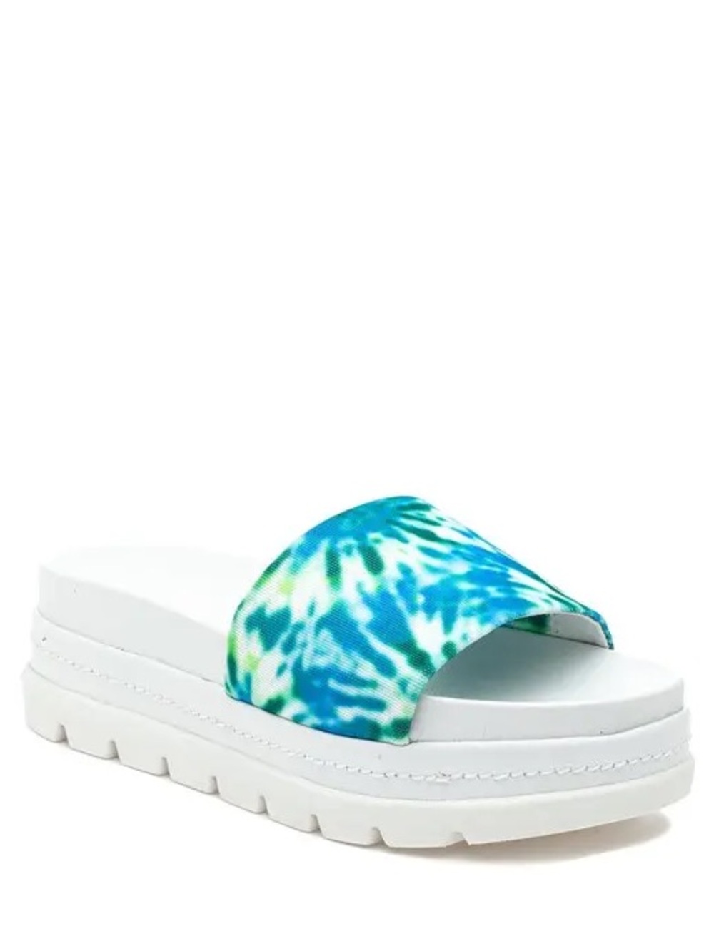 J/SLIDES Women 10 Blue Green Tie Dye Beach Casual Brit Slide Platform Sandals